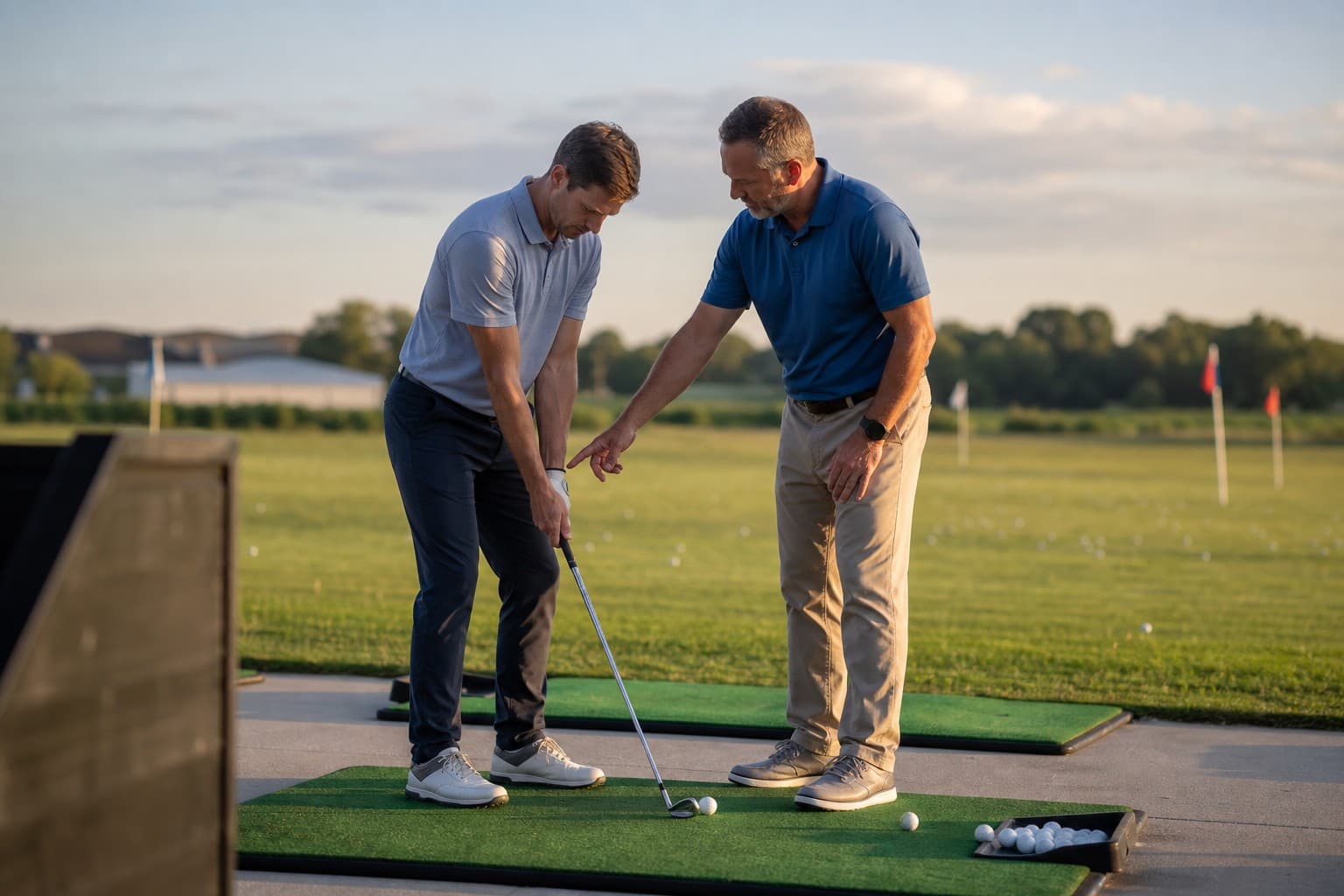 Instructor coaching a student on the driving range