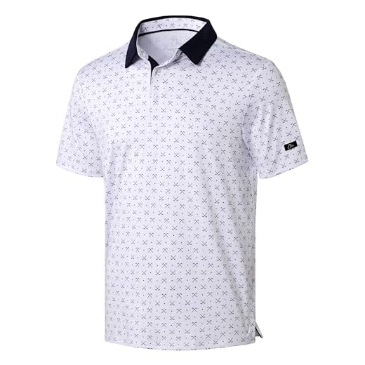 Obla Mens Golf Polo Shirts Short Sleeve Dry Fit Performance Moisture Wicking Casual Print Collared Golf Shirts for Men(White Golf Clubs_L)