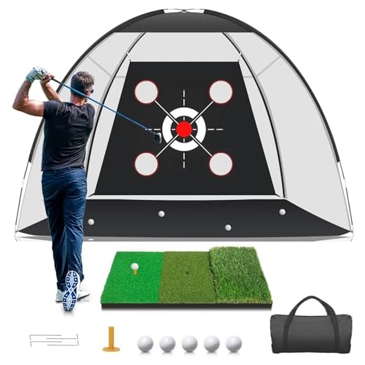 Golf Net,Golf Practice Net with Golf Mat,Golf Hitting Aid Nets 10x7FT for Backyard Driving Chipping Training Swing with Target Mat Balls for Outdoor Indoor,Golf Gifts for Men Dad Him and Golf Lovers