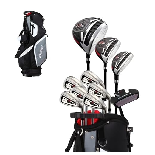 Top Line Men's Right Handed M5 Golf Club Set , Set Includes Driver, Wood, Hybrid, 5, 6, 7, 8, 9, PW Stainless Steel Irons with True Temper Steel Shaft, Putter, Deluxe Stand Bag & 3 Headcovers