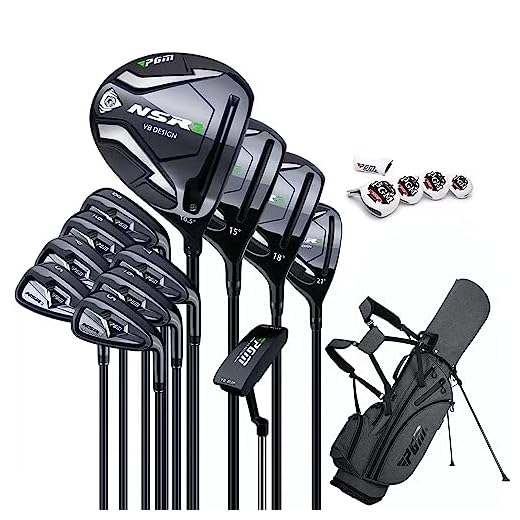 PGM Men's Complete Golf Club Sets - 12 Pieces - 3 Wood (#1,3,5), 1 Hybrid (#4H), 6 Irons(#5,6,7,8,9,PW), 1 Sand Wedge (52°), 1 Putter - Golf Stand Bag, Right Handed