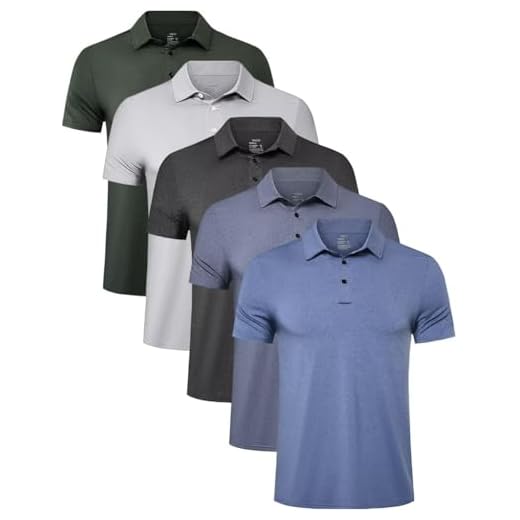 TELALEO 5 Pack Mens Polo Shirts Quick Dry Short Sleeve Golf T Shirt Performance Moisture Wicking Casual Workout SetB L