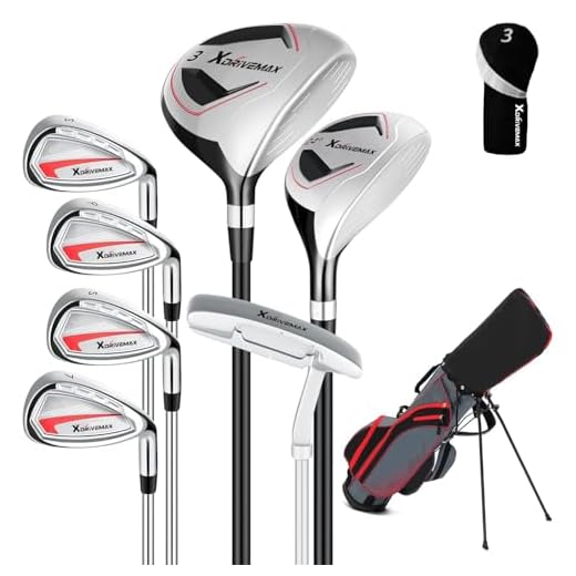 XDriveMax 8 Pieces Complete Mens Golf Club Set Right/Left Hand for Men Women Includes Stand Bag with Rain Hood, 3# Fairway Wood with Head Covers, 5# Hybrid, 5#, 7#, 9# S# Irons and Putter